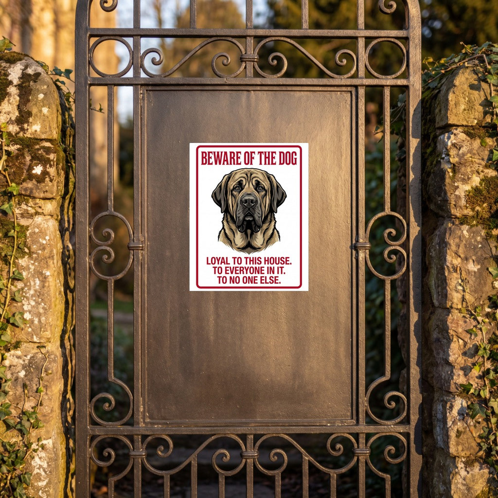 Beware of Mastiff Sign – Bold Red Border Outdoor Vinyl Decal