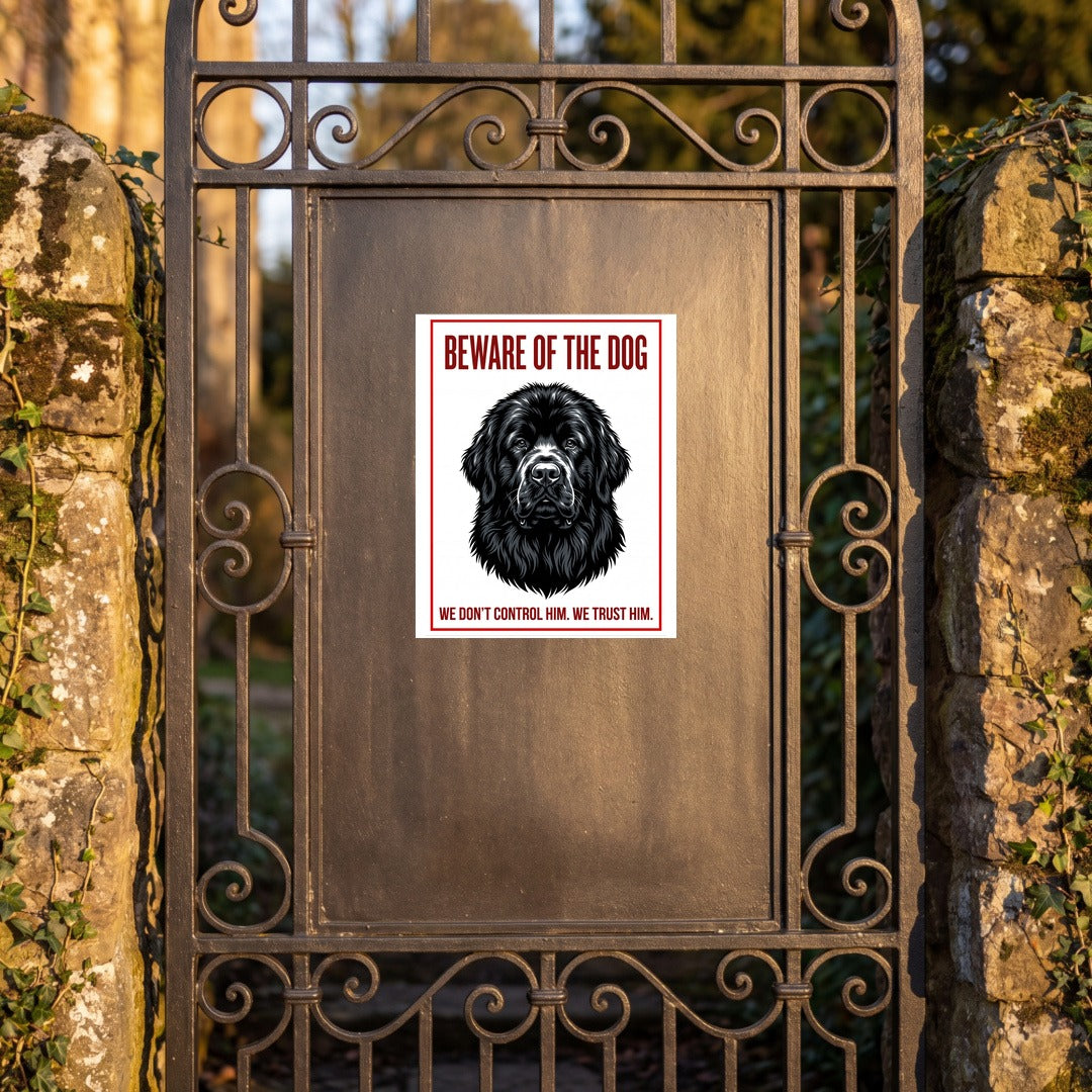 Beware of Newfoundland Metal Sign – Black Portrait Aluminum Wall Sign – alternate view