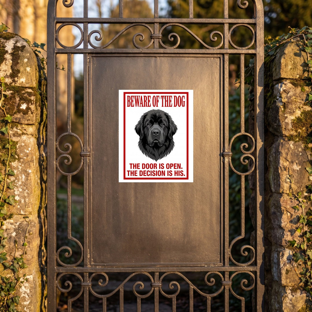 Beware of Newfoundland Metal Sign – Black Portrait Aluminum Wall Sign – lifestyle view