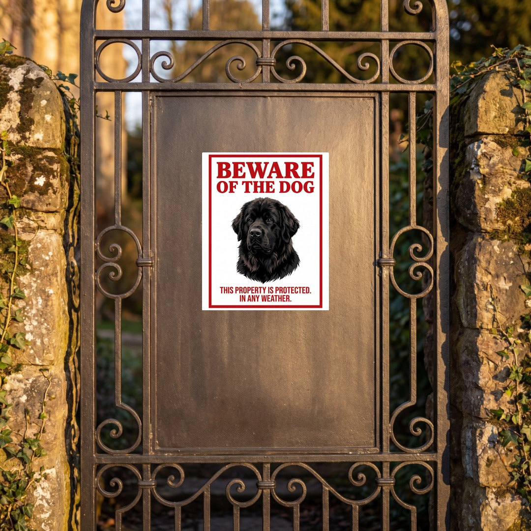 Beware of Newfoundland Sign – Bold Red Portrait Outdoor Vinyl Decal