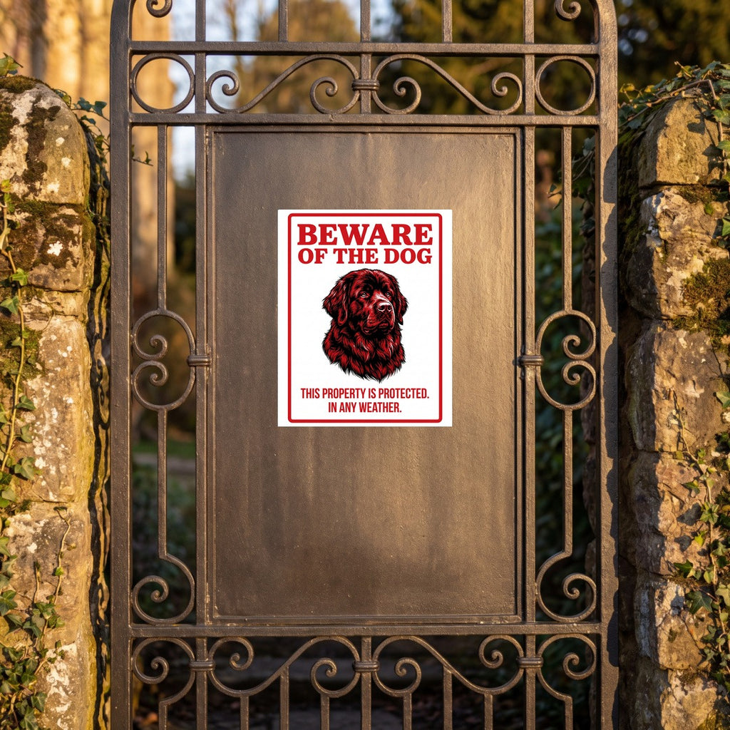 Beware of Newfoundland Sign – Red Portrait Warning Outdoor Vinyl Decal