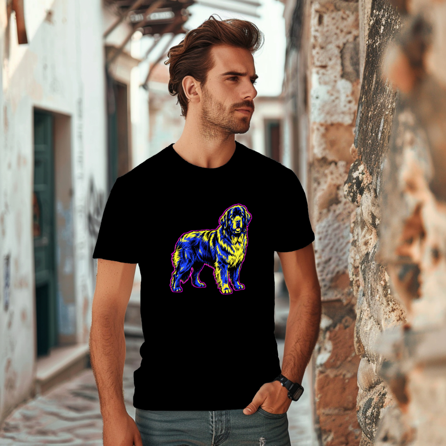 Newfoundland Dog Lover Tee | Comic Pop Art Portrait | Giant Breed Dog Gift | Noble Giants