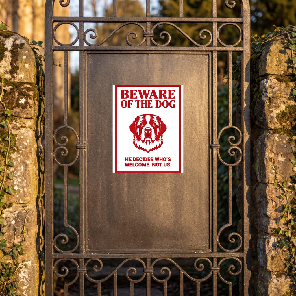 Beware of Saint Bernard Sign – Bold Red Portrait Outdoor Vinyl Decal