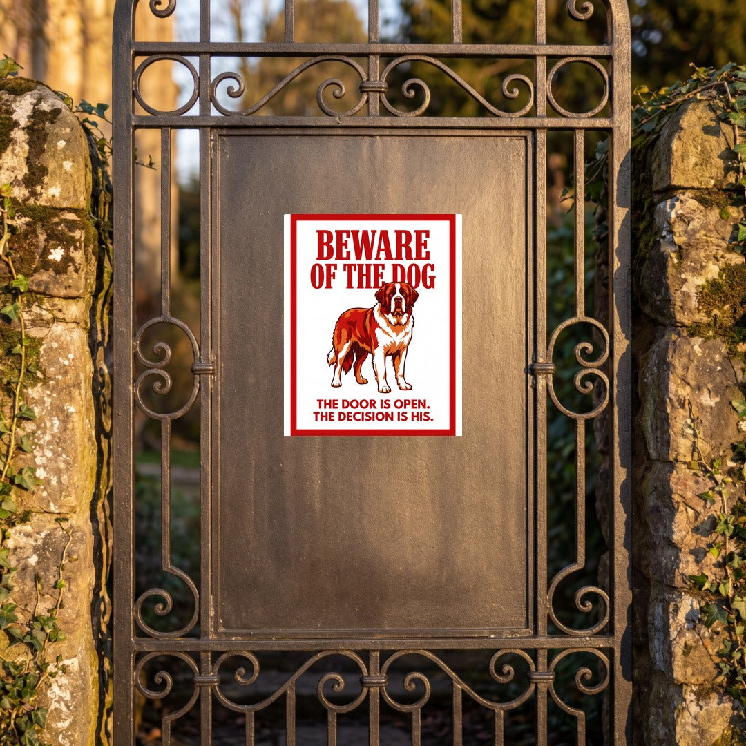 Beware of Saint Bernard Sign – Bold Red Warning Outdoor Vinyl Decal