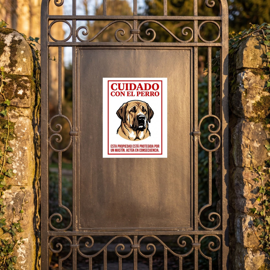 Beware of Spanish Mastiff Metal Sign – Bold Red Portrait Aluminum Wall Sign