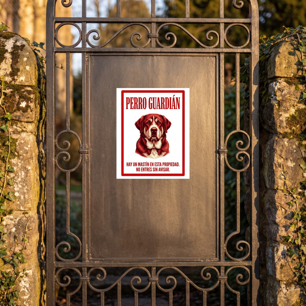 Beware of Spanish Mastiff Metal Sign – Red Portrait Aluminum Wall Sign