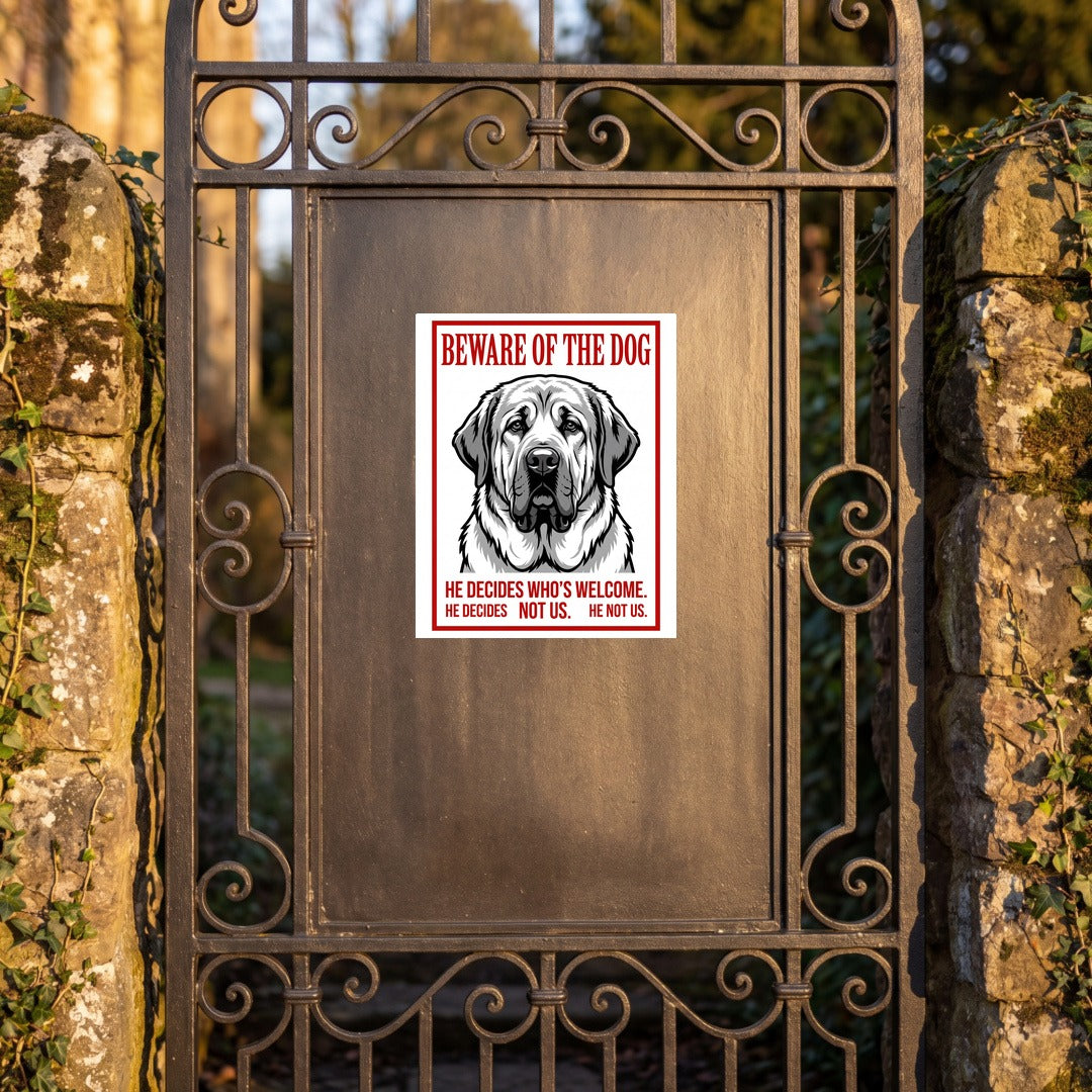 Beware of Spanish Mastiff Sign – Bold Red Warning Outdoor Vinyl Decal