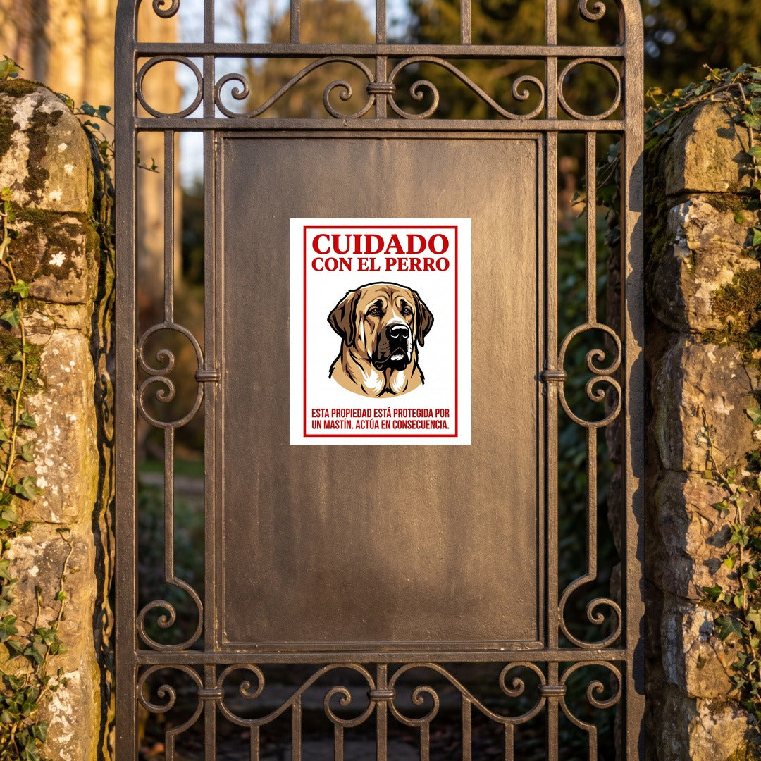 Beware of Spanish Mastiff Sign – Bold Red Warning Outdoor Vinyl Decal