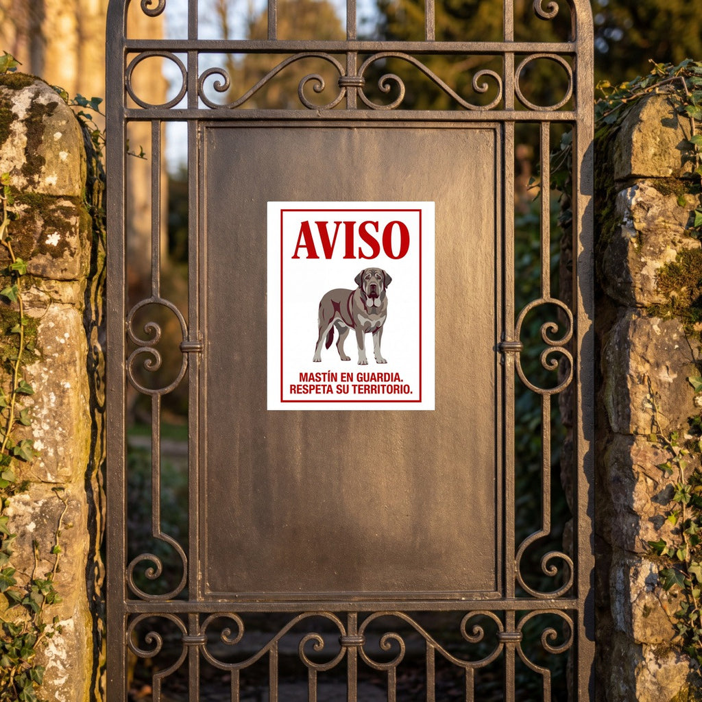 Beware of Spanish Mastiff Sign – Bold Red Aviso Outdoor Vinyl Decal